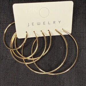 Gold Hoop Earrings Set - 3 Pairs